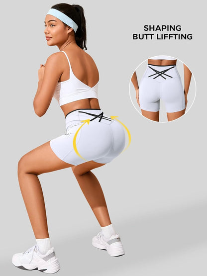 Aoysky Womens Workout Biker Shorts 5" Color Block High Waisted Yoga Athletic Shorts