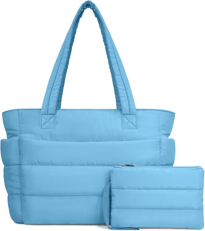 TOPDesign Puffer Tote Bag for Women, Lightweight Puffy Handbag with Compartments, Quilted Shoulder Bag for Work, Travel, Gym - Colors B