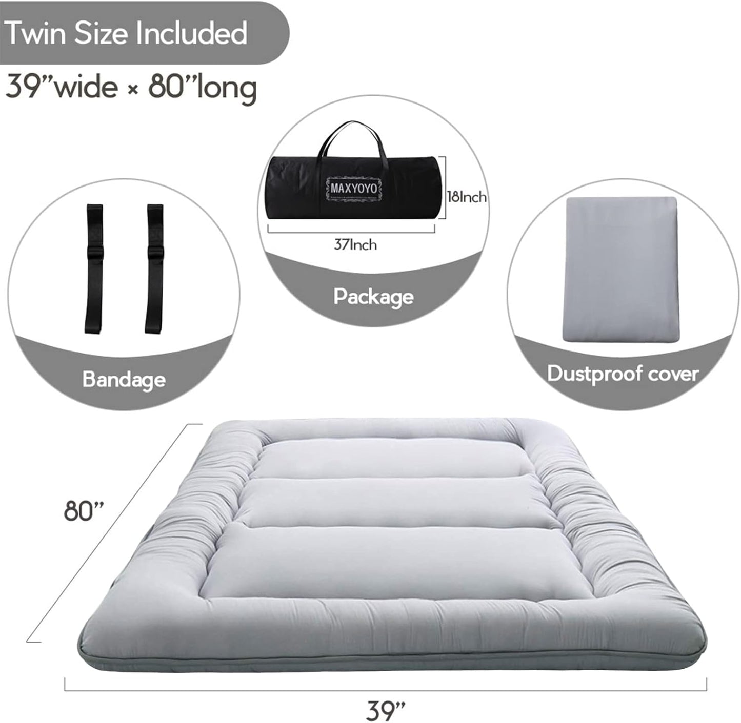 MAXYOYO Bohemian Retro Mattress Boho Floral Japanese Futon Mattress Tatami Floor Mat Foldable Portable Camping, Sleeping Pad, Lounger Couch Bed Full Size