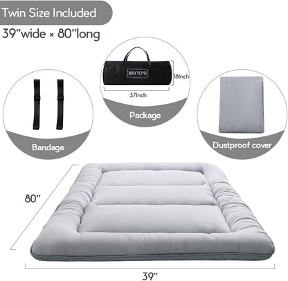 MAXYOYO Bohemian Retro Mattress Boho Floral Japanese Futon Mattress Tatami Floor Mat Foldable Portable Camping, Sleeping Pad, Lounger Couch Bed Full Size