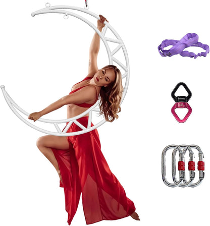 PRIOR FITNESS Aerial Moon Lyra Hoop Set, Classcial Aerial Ring Equipment with Complete Rigging Hardware, Circus Acrobatic Fitness Aerial Hoop Kit, Aerial Yoga Hoop Sling for Home,Gym, Club