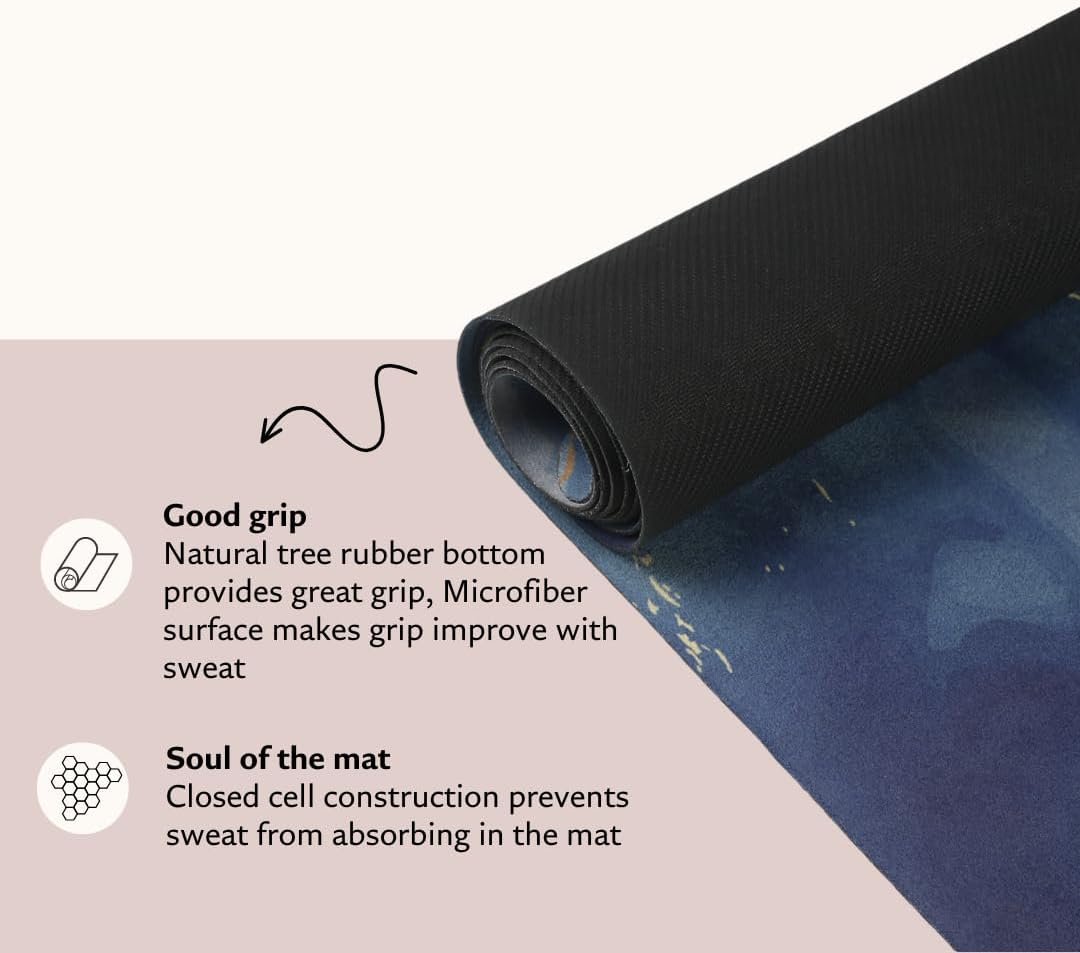Shakti Warrior Suede yoga mat - Premium Printed Natural Eco-friendly Non-Slip Mat Great for Hot Yoga, Pilates, Workouts (72 inch x 24 inch x 3mm thick)