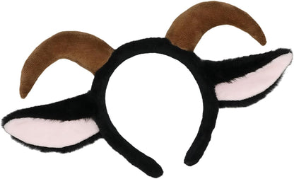 IPENNY 2 Pcs Womens Plush Animal Ears & Horns Headband Halloween Costume Hairbands Cartoon Headbands for Cosplay Makeup, Yoga