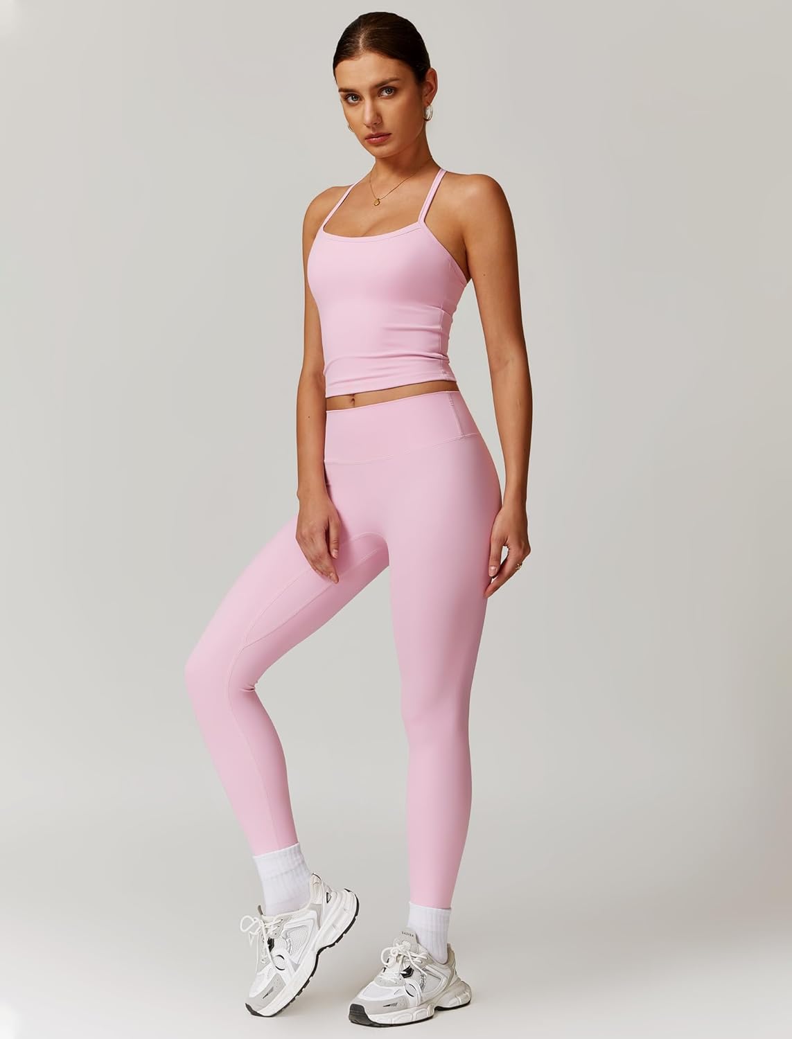 Women 2 Piece Workout Sets Padded Criss Cross Back Crop Tank High Waist Tummy Control Active Leggings Sets Yoga Outfit