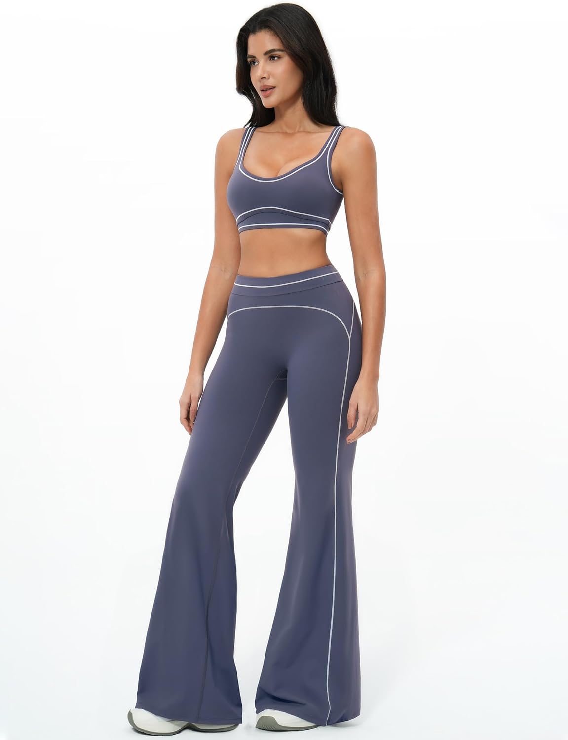Women 2 Piece Workout U Back Color Block Sports Bra High Waist Tummy Control Active Leggings Yoga Pilates Outfits