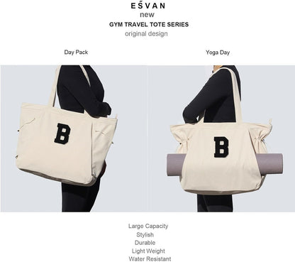 ESVAN Corduroy Yoga Tote Bag Gifts for Women Drawstring Yoga Mat Bag for Office Workout Travel Carryall Pilates Gym