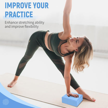 Yoga Blocks 2 Pack, 9"x6"x3" High-Density EVA Foam Yoga Block, Non-Slip Yoga Blocks for Yoga, Pilates Meditation, Stretching and Toning, Supportive, Latex-Free