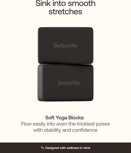 BetterMe Yoga Blocks Set of 2 – High Density Foam Yoga Blocks for Stretching, Pilates & Workouts – Lightweight Non-Slip Exercise Blocks for Flexibility & Balance