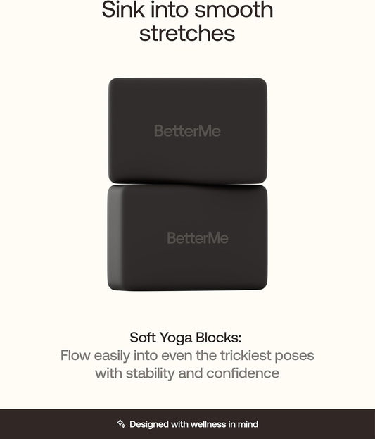 BetterMe Yoga Blocks Set of 2 – High Density Foam Yoga Blocks for Stretching, Pilates & Workouts – Lightweight Non-Slip Exercise Blocks for Flexibility & Balance