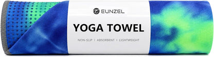 Eunzel Yoga Towel,Hot Yoga Mat Towel with Grip Dots Sweat Absorbent Non-Slip for Hot Yoga, Pilates and Workout 24" x72", Purple & Blue