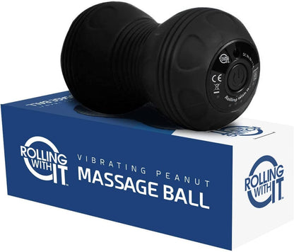 Rolling With It Vibrating Peanut Massage Ball - Deep Tissue Trigger Point Therapy, Myofascial Release - Handheld, Cordless - 4 Intensity Levels - Dual Lacrosse Ball Vibration Massager (Blue)