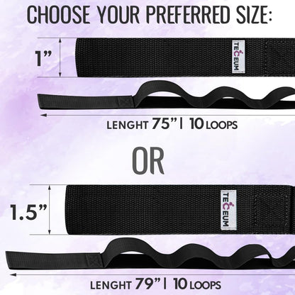 TECEUM Stretching Strap for Yoga & Physical Therapy – 10 Loops – Non-elastic Leg Stretch Straps for Stretching, Exercising, Pilates, Post-injury Rehabilitation for All Levels – Men & Women