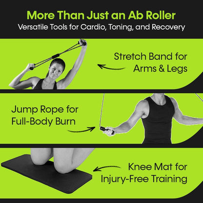 Ab Roller Wheel – 4-in-1 Ab Roller Kit with Knee Mat, Jump Rope & Resistance Band – Core & Abs Workout Equipment for Home Gym – Abdominal Exercise Wheel for Men & Women