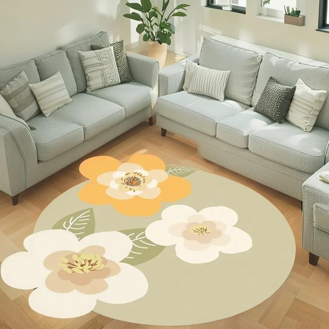 ABREEZE Irregular Large Flower Meditation Mat Non Slip Round Pilates Yoga Mat Natural Rubber with Sueded Surface Exercise Mat