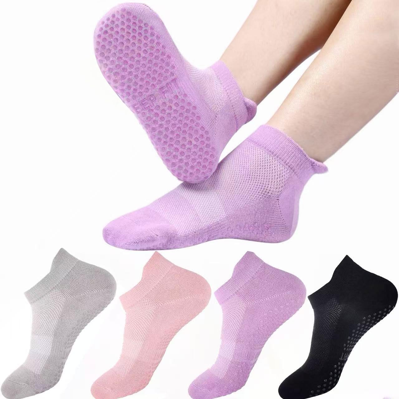Acetin 4 Pairs Grip Socks Pilates Socks for Women