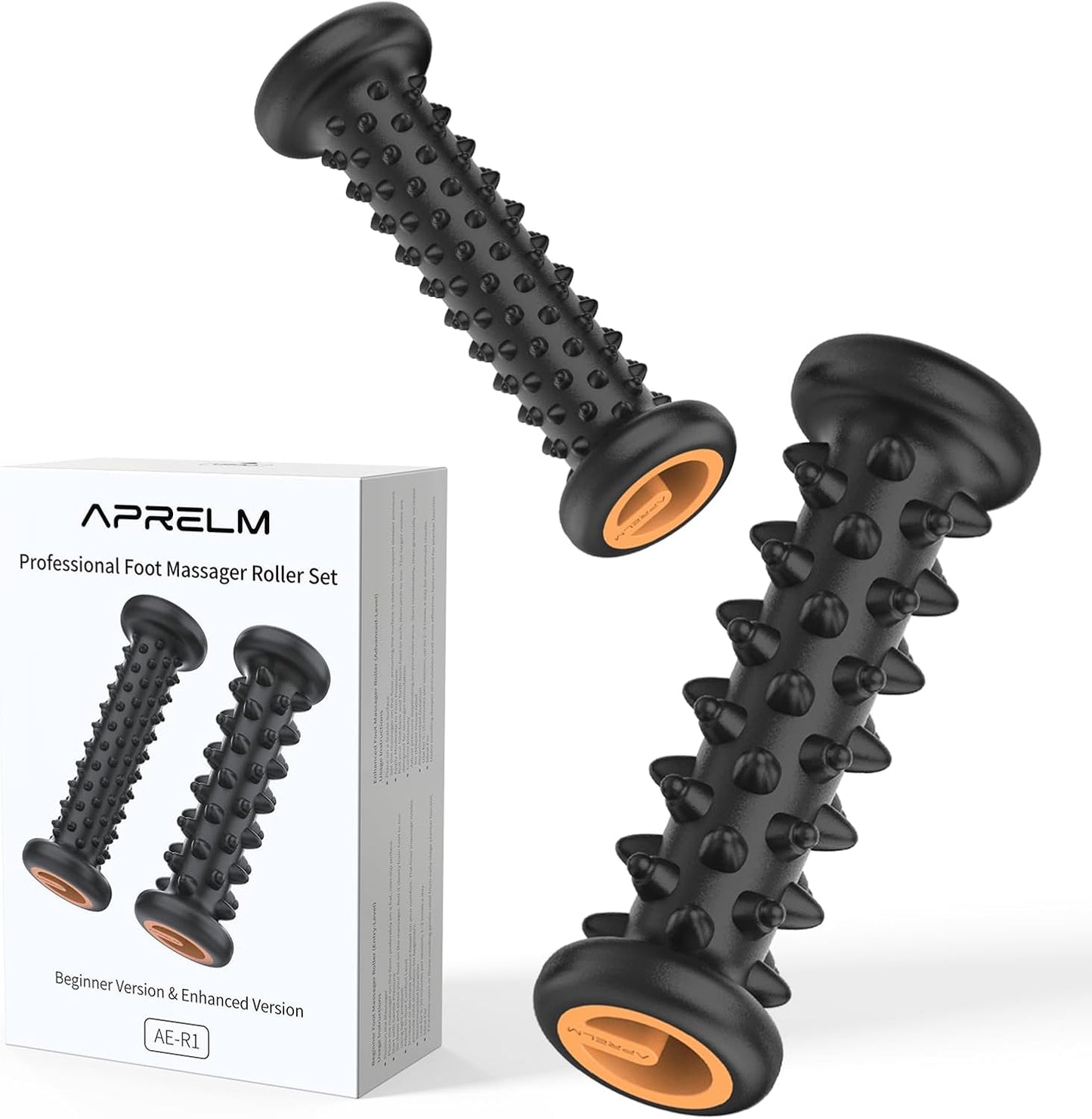 APRELM Foot Massager Roller Set for Plantar Fasciitis Relief, Professional 2-Pack (Beginner & Enhanced), Foot Roller for Home Office, Gifts for Mom Dad Friends
