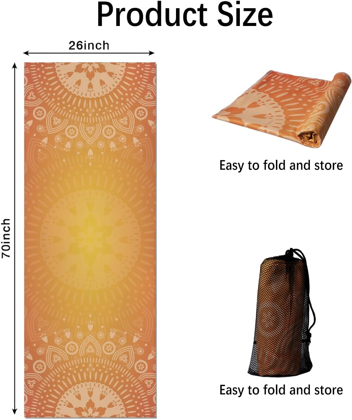 Hot Yoga Mat Towel with Corner Pockets Yoga Towels for Hot Yoga Non Slip with Travel Bag Sweat Absorbent Yoga Blankets Mat Cover for Workout Gym 70"x26" (Mountain-01, 70x26)