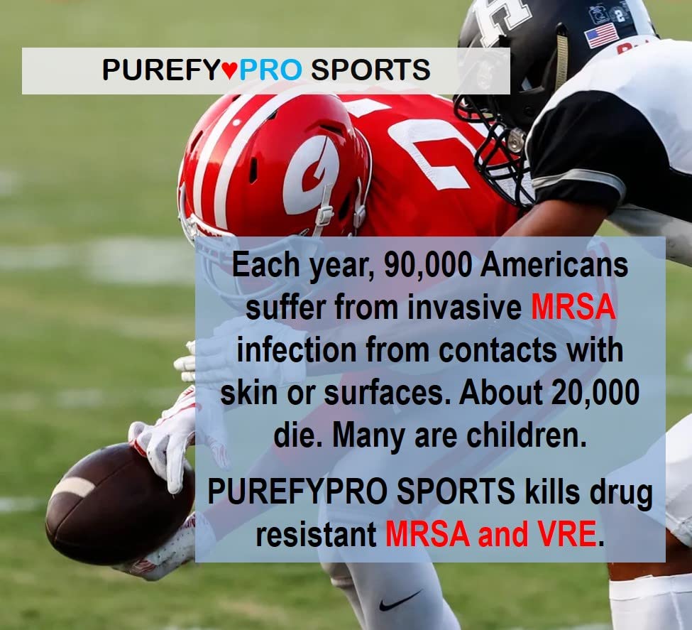 Purefypro Sports Equipment Disinfectant Spray - (4oz, 2pk) Kills 99.9999% MRSA, HIV, Athlete Foot Fungus, Virus and Fungi. No Rinse, No Residue. Sports Pads, Yoga Mats, Shoes, Boxing Gloves Euipment