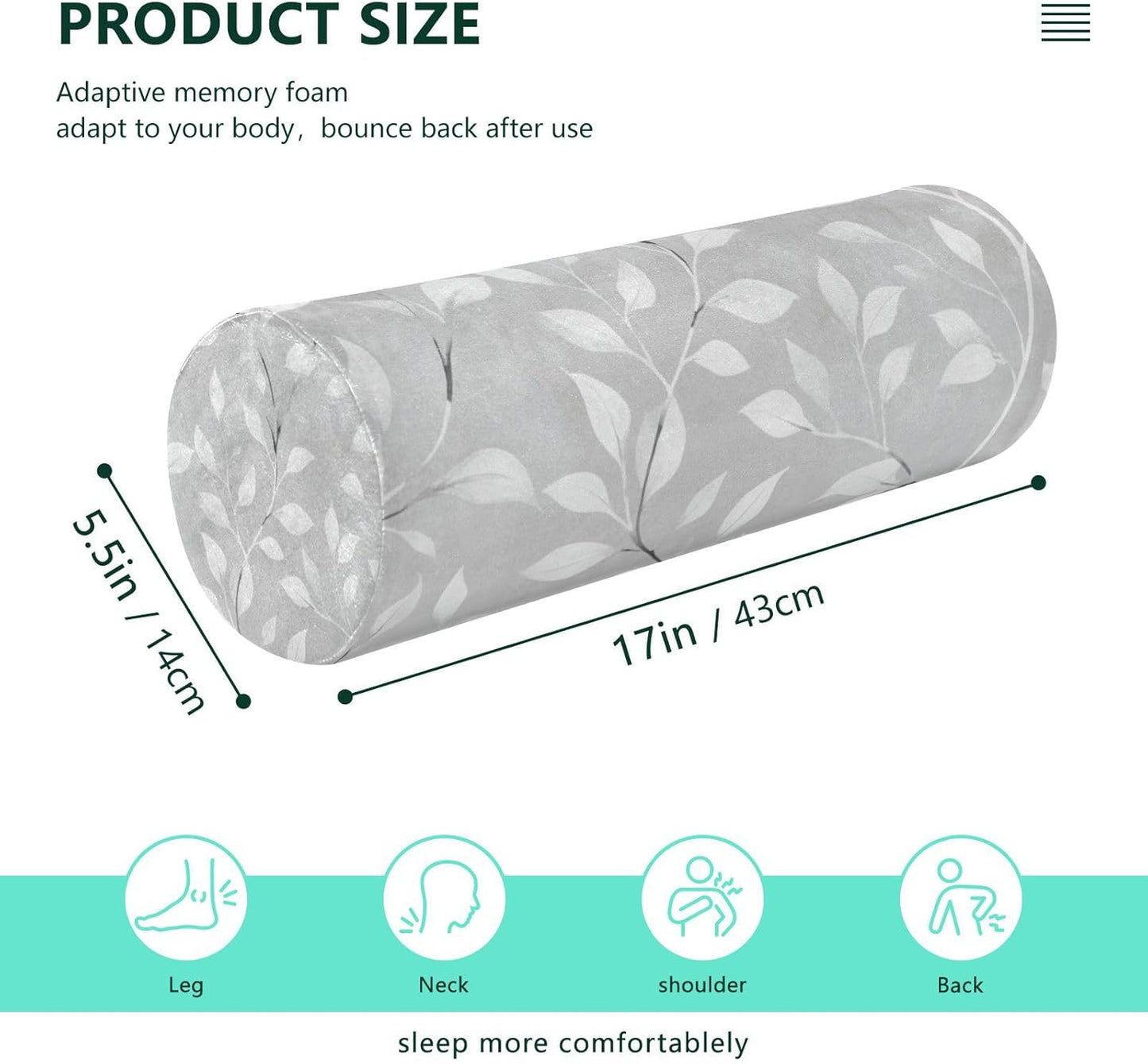 c Neck Roll Pillow Bolster Round Health Memory Foam Long Cervical Cylinder Pillows with Removable Washable Cover for Body Bed Legs Back Yoga - Colors A