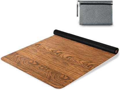 Kigai Travel Yoga Mat 71" x 24" Non Slip Natural Rubber Foldable Exercise Mat Ultra Thin 1.5mm Lightweight for Fitness, Pilates & Home Workout, Wood Print