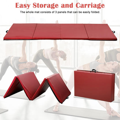 Gymnastics Mat for Tumbling, Folding Tumbling Mat Exercise Mat Gym Mat Tumbling Mats for Kids, Adults, PU Leather Yoga Mat with Carrying Handles