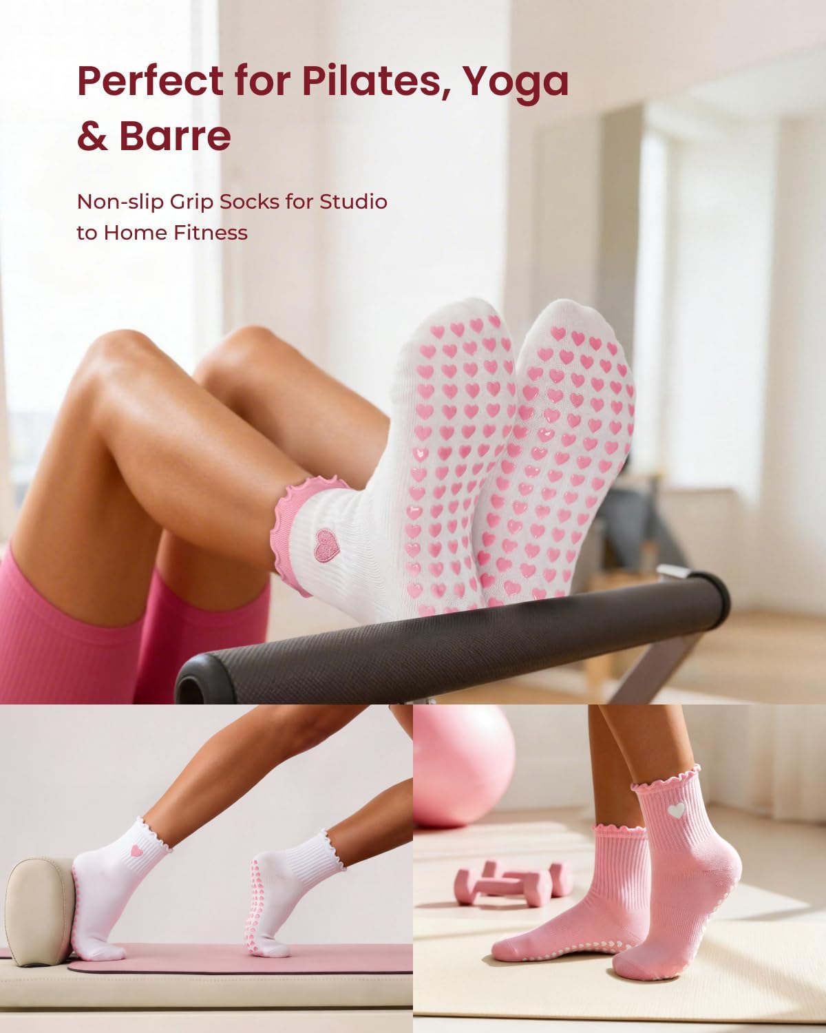 ALLIVE Pilates Socks with Grips for Women, Breathable Soft Non Slip Cute Yoga Socks for Studio or Home, Gift-Ready Set