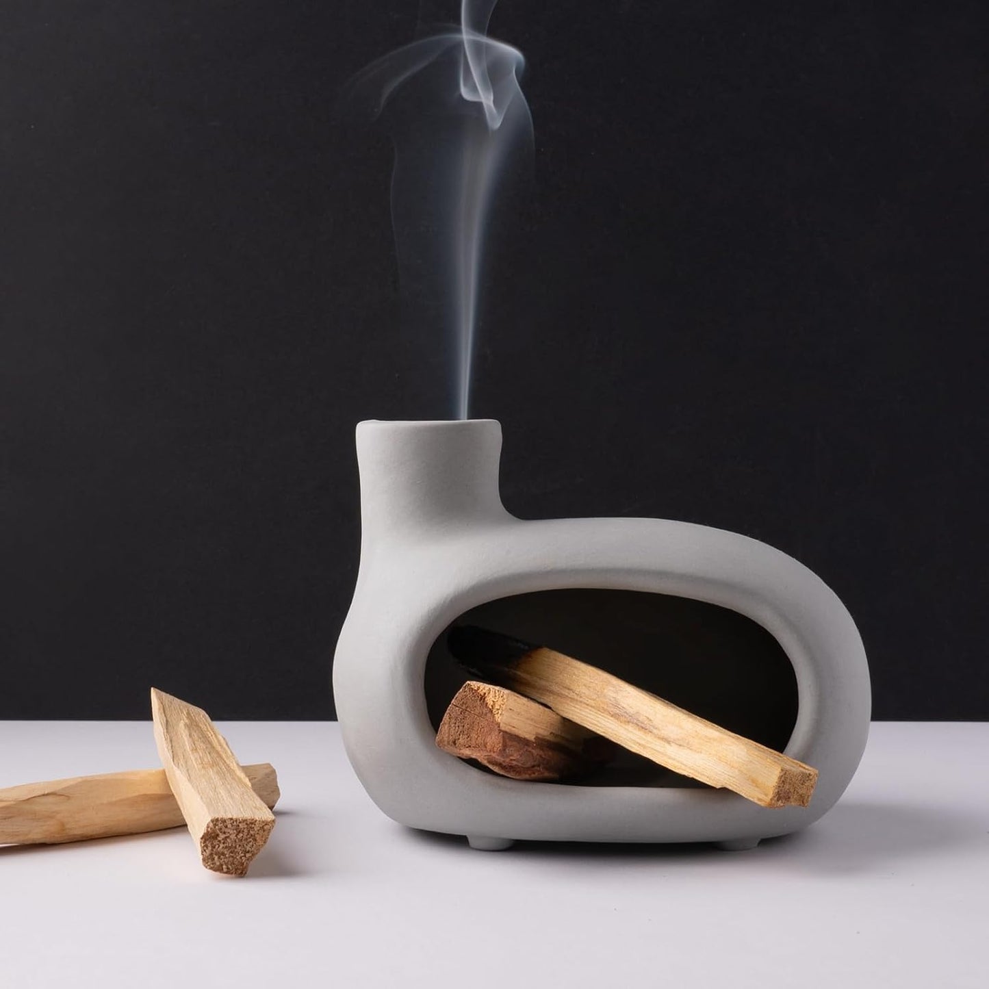 MOUGIGI Terracotta Palo Santo Holder - Modern Chiminea Incense Burner for Yoga, Meditation, and Energy Cleansing - Wood Sticks Dish, Sage Ash Catcher, Smudge Bowl, Cone Burner - Unique Meditation Gift