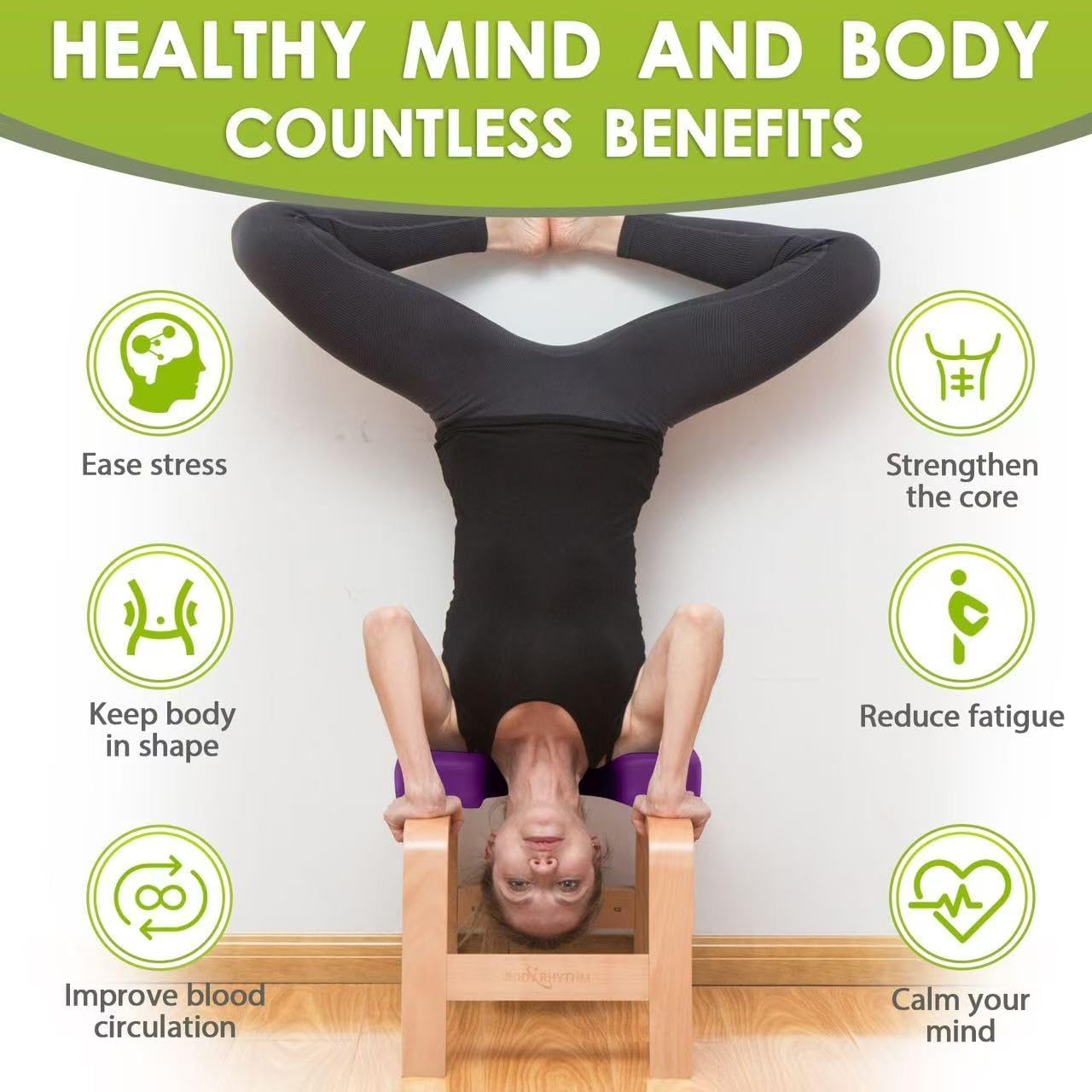 BODY RHYTHM Yoga Headstand Bench, Yoga Inversion Chair, Headstand Trainer for Relieve Stress, Improve Sleep & Digestion and Strength Training, Ideal for Home Workout, Fitness and Gym
