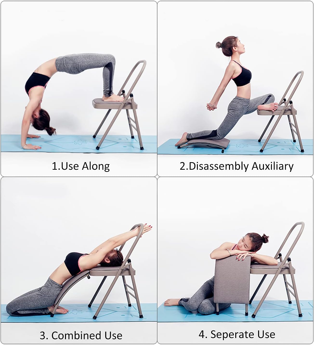 INNOLIFE Yoga Auxiliary Chair with Lumbar Back Support Foldable Balance Training with Purple Yoga Resistance Band