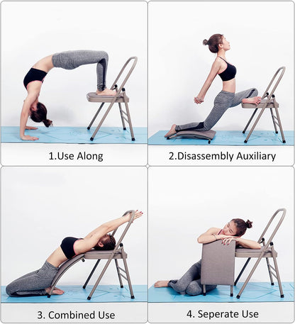INNOLIFE Yoga Auxiliary Chair with Lumbar Back Support Foldable Balance Training with Purple Yoga Resistance Band