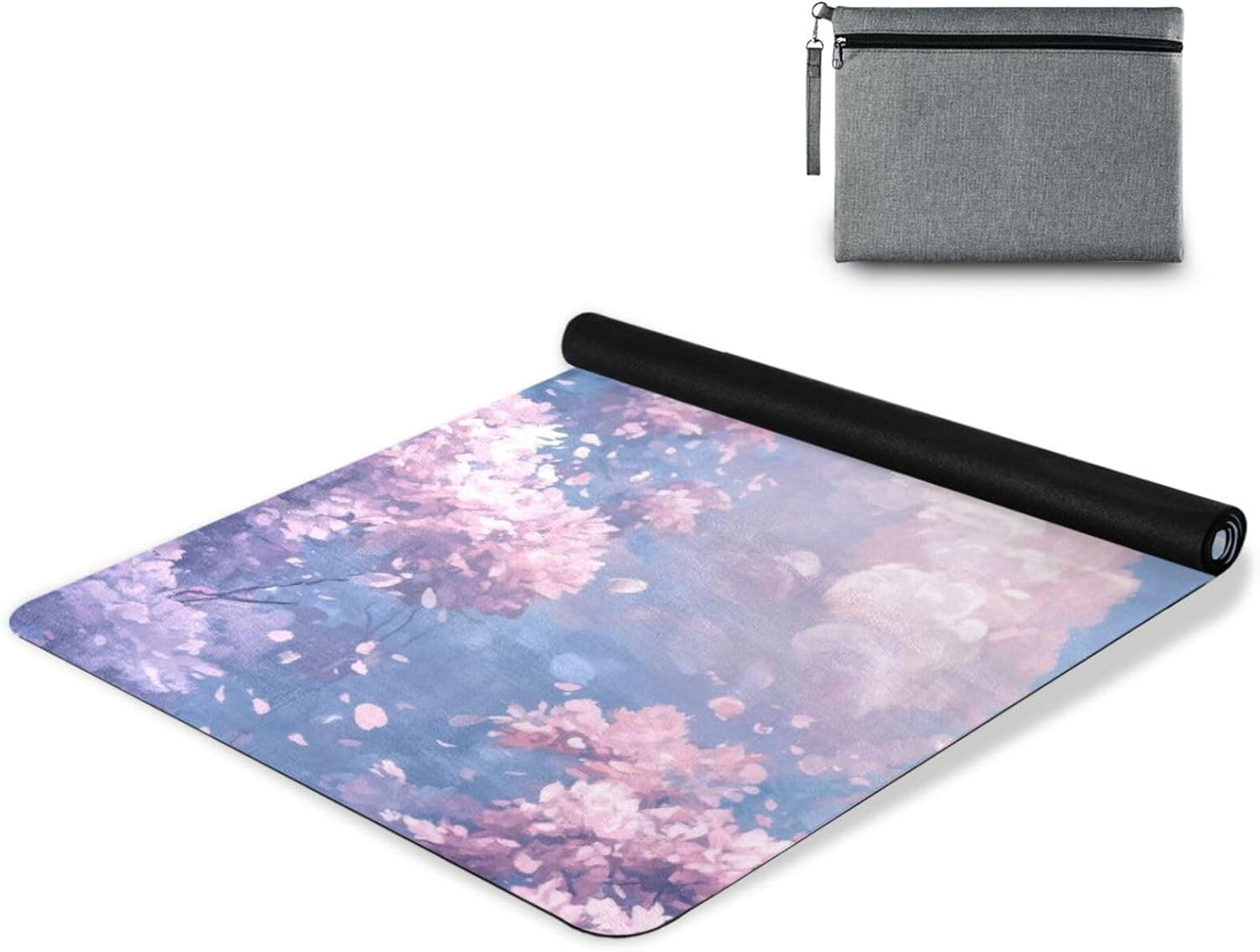 Kigai Travel Yoga Mat 71" x 24" Non Slip Natural Rubber Foldable Exercise Mat Ultra Thin 1.5mm Lightweight for Fitness, Pilates & Home Workout, Colorful Clouds