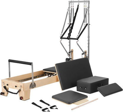 VEVOR Pilates Reformer, Reformer Pilates Machine with Cadillac Trapeze Table or Tower & Mat, Pilates Equipment for Home Workout and Studio, Includes Jump Board，Sitting Box