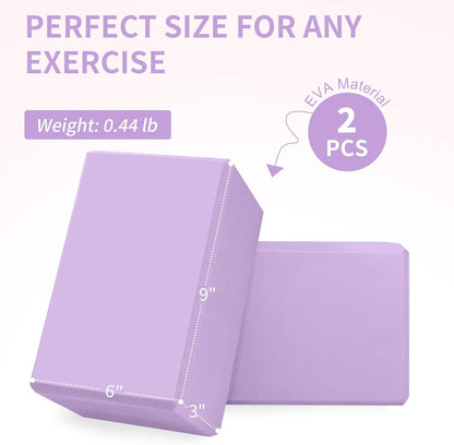 Yoga Block 2 Pack 9"x6"x3", Sturdy Yoga Foam Blocks, High Density & Non Slip Surface for Pilates & Stretching, Fitness Accessories for Stability & Balance