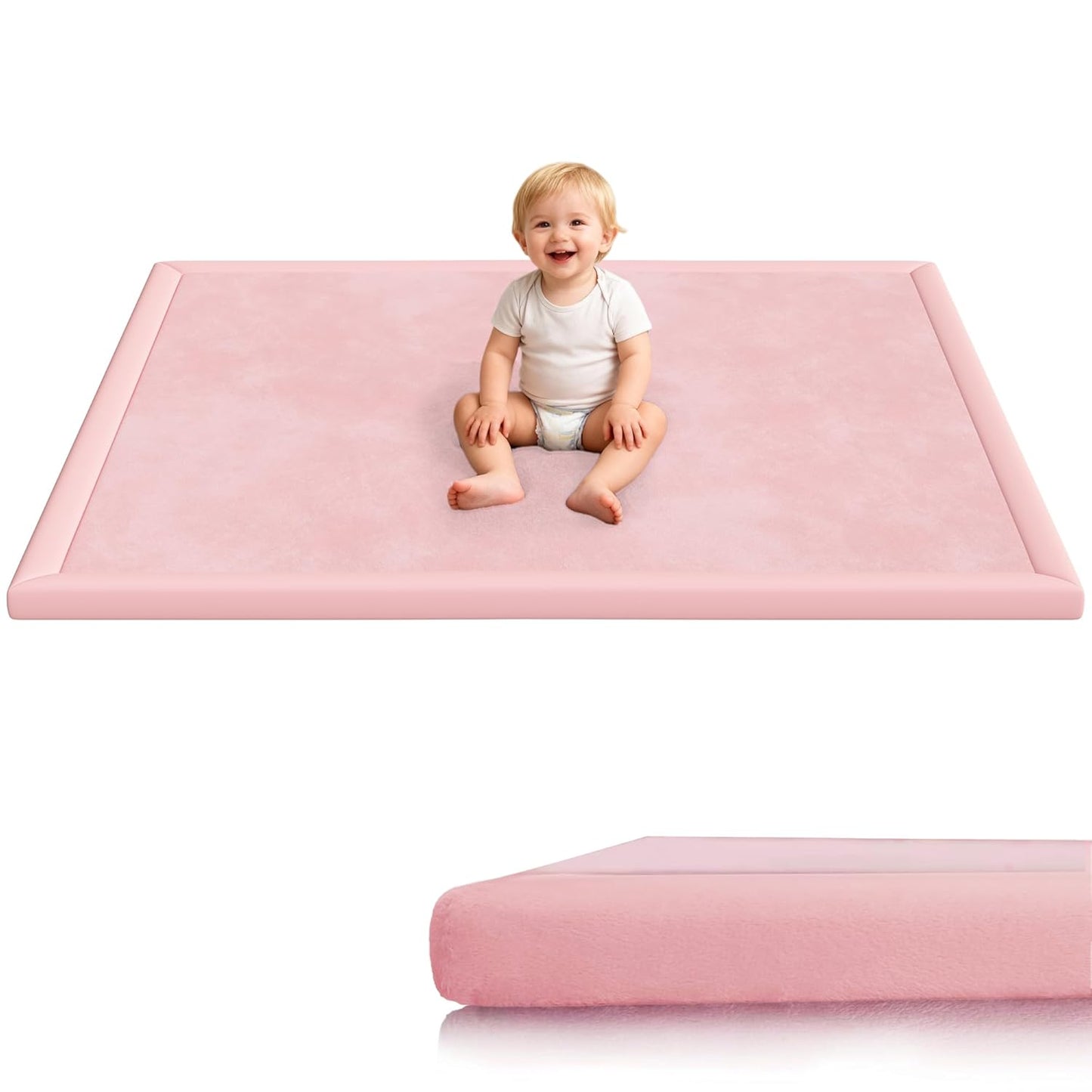 Baby Play Mat for Floor, 1.3'' Thick Memory Foam Tummy Time Mat - Super Soft Coral Velvet Nursery Rug with Non-Slip Backing, Crawling Rug for Toddlers/Infants, Yoga & Tatami Use, Oatmeal, 79''x 118''