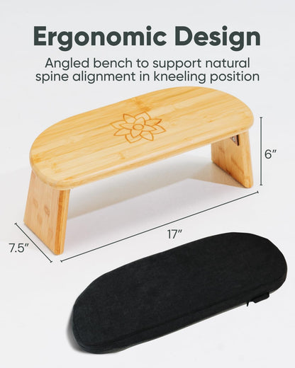 Mindful Modern Folding Meditation Bench - Bamboo Kneeling Stool with Locking Magnetic Hinges - Portable Cross Legged Folding Seiza Chair w/Travel Bag