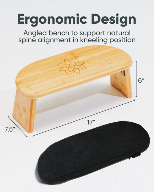 Mindful Modern Folding Meditation Bench - Bamboo Kneeling Stool with Locking Magnetic Hinges - Portable Cross Legged Folding Seiza Chair w/Travel Bag
