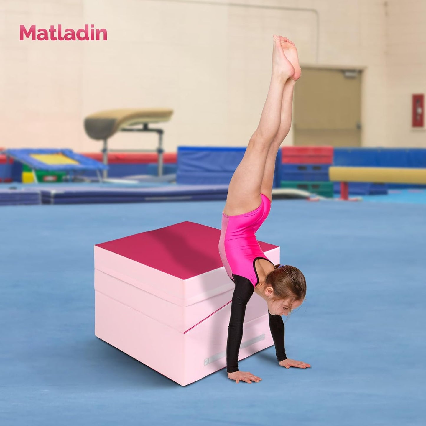 Matladin 48"x24"x14" Tumbling Mat - Folding Gymnastics Cheese Wedge Mat for Kids, Girls Home Training