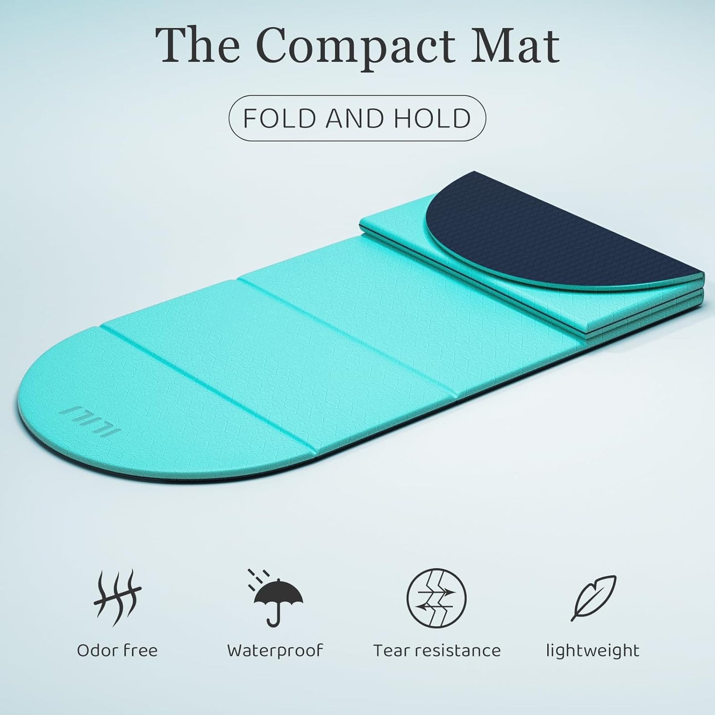 ILILI Foldable Yoga Mat-Semicircular, 10mm Thick, TPE Material, Extra Long 75"L x 26"W, Soft and Comfortable Folding Oval Mat 0.4 Inches, Easy to Carry and Store, 190*66cm Portable Multi-Functional Use for Yoga, Home Exercise & Outdoor