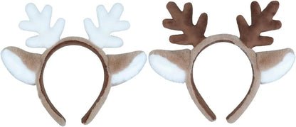 IPENNY 2 Pcs Womens Plush Animal Ears & Horns Headband Halloween Costume Hairbands Cartoon Headbands for Cosplay Makeup, Yoga