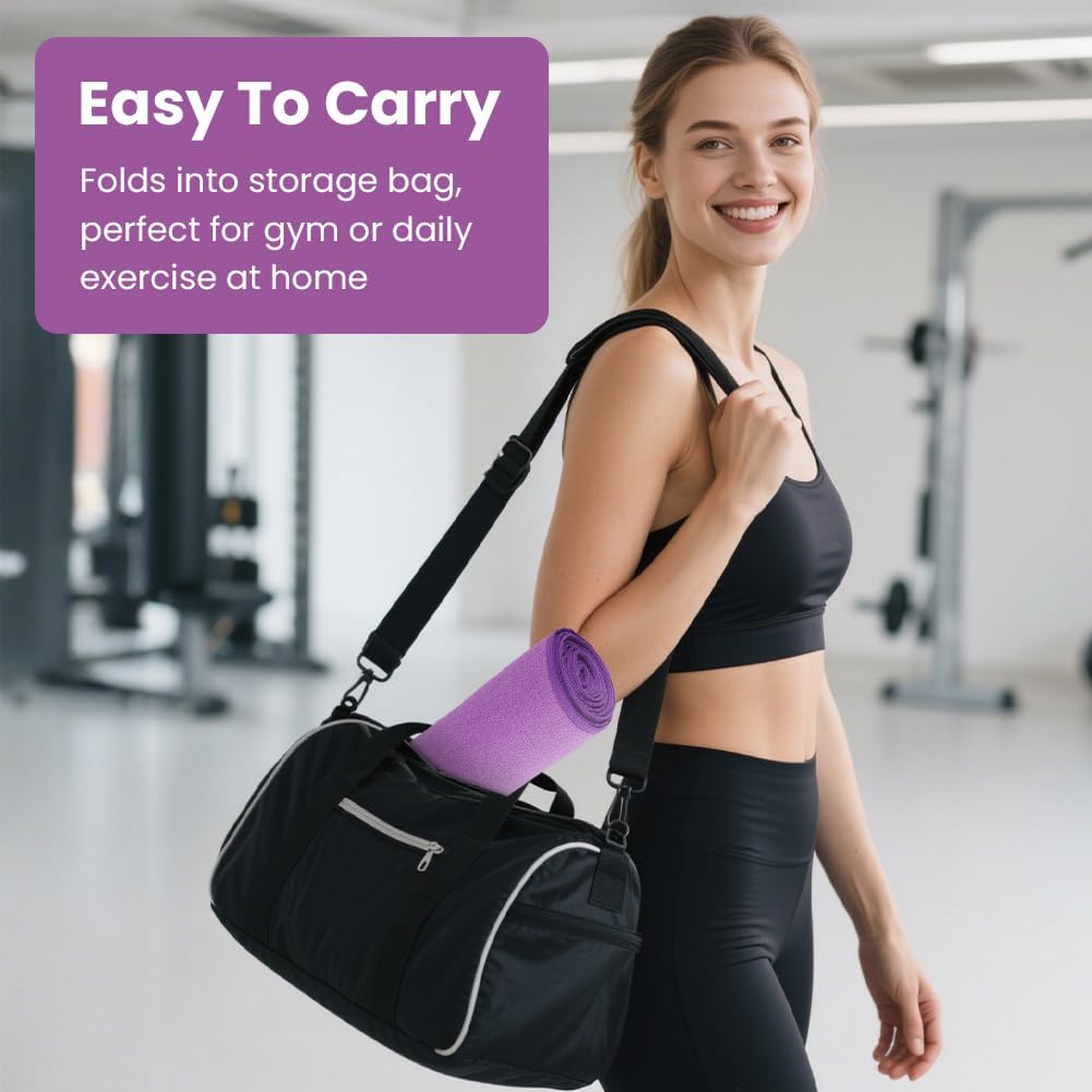 flintronic Yoga Towel, Yoga Mat Towel with Grip Dots, Microfiber Yoga Blanket Towels, Soft & Breathable, with Quick Dry Towels and Mesh Carry Bag, for Bikram, Pilates and Workout, 24" x72", Purple