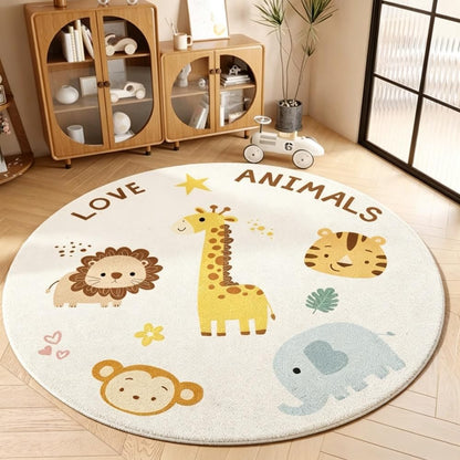 Poowe Cute Animals Kids Room Rug,39.4" Round Washable Area Rugs Rabbit Rug Nursery Rug for Baby Boys Girls Play Mat Floor Carpet Non Slip Soft Rugs for Living Room Bedroom Playroom Classroom