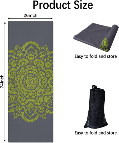 Hot Yoga Mat Towel with Corner Pockets Yoga Towels for Hot Yoga Non Slip with Travel Bag Sweat Absorbent Yoga Blankets Mat Cover for Workout Gym 70"x26" (Mountain-01, 70x26)
