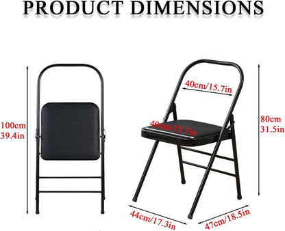 Backless Yoga Chair for Adults Foldable Yoga Auxiliary Chair W/Non-Slip Feet, Metal Folding Handstand Training Tool Chair for Yoga Beginner, Capacity Within 100kg/220lbs(Camel)
