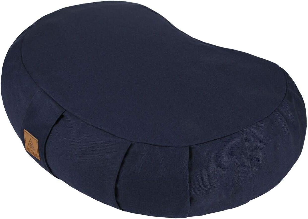 Crescent Zafu Meditation Pillow, D=17" W=11" H=5.5" Zabuton Yoga Bolster, Meditation Cushion, Floor Pouf Yoga Pillow Zippered Organic Cotton Cover Natural Buckwheat kneeling pillow - Large