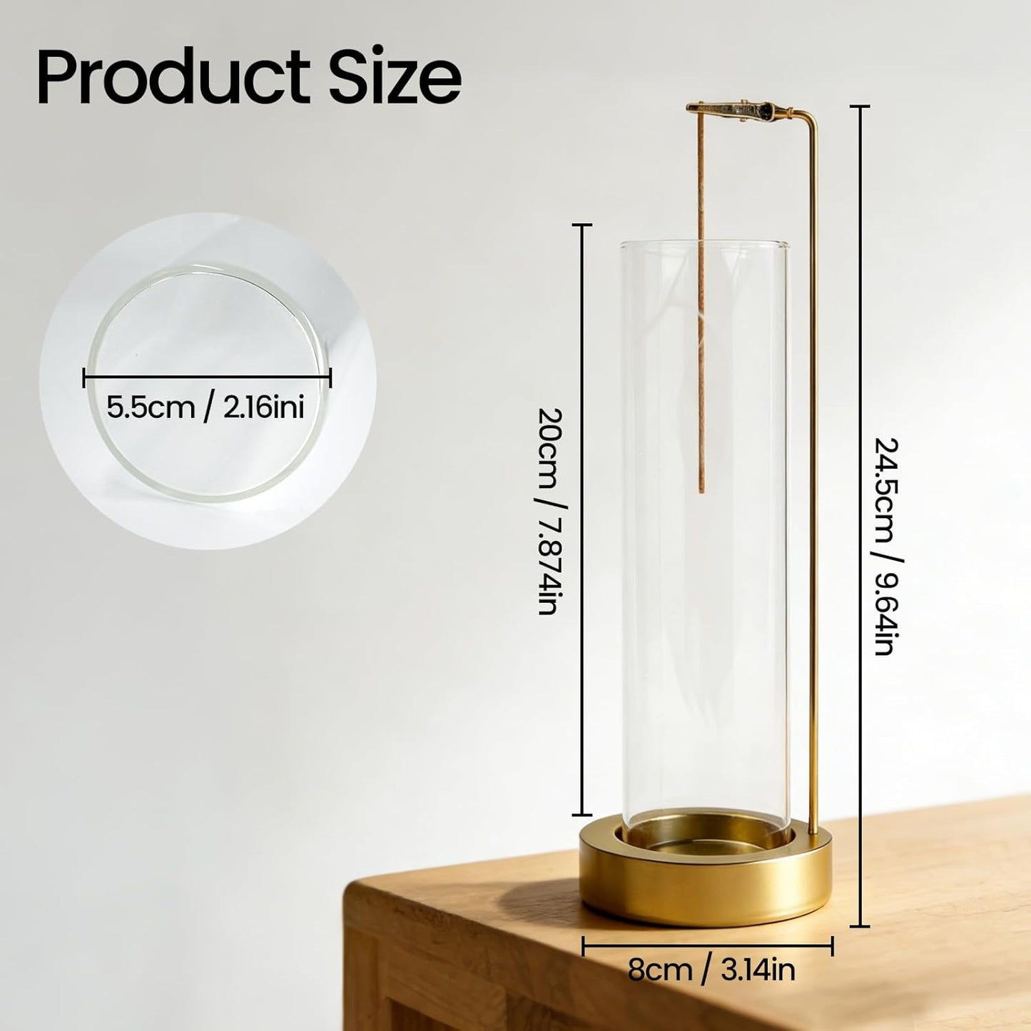 Incense Holder for Sticks, Anti-Ash Flying Incense Burner with 30 Incense Sticks, Detachable Glass Ash Catcher (Wood, Brown)