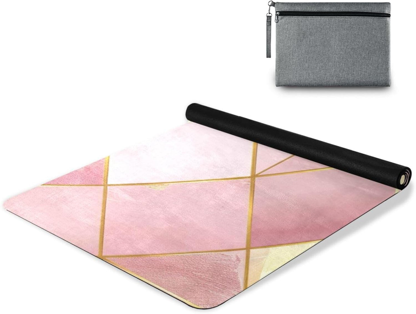 E and Gold Plaid Background yoga mat bulk for men printed, natural rubber non slip, bag for carrying tapete para ejercicio 71x26 inches