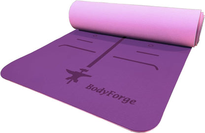 BodyForge Yoga Mat Thick Exercise Mat Thick 8mm TPE Eco-Friendly with Alignment Marks Non-Slip Extra Thick High-Density for Women and Men Workout Pilates