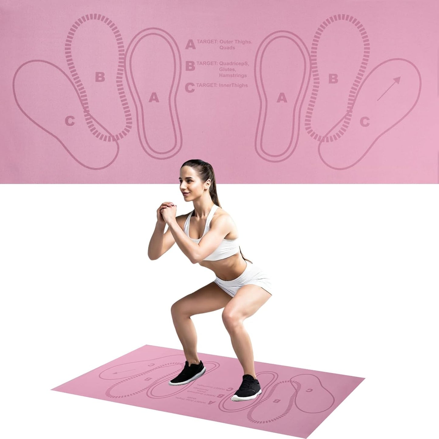 Squat Mat with Foot Position,Large Squat Target Pad 30'' X 13.8'',4mm Thickness Squat Mat Foot Positioning, Exercise Mat for Squats, Leg and Abdominal Workouts