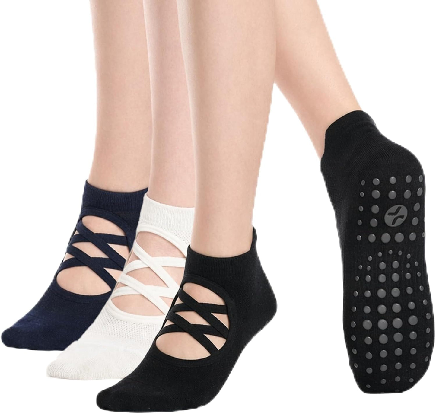 COOLMATE Pilates Socks with Grips for Women, Yoga Socks, Crew Non Slip Women for Barre, Pilates Gifts for Women - Colors A