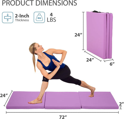 Gymnastics Mat for Tumbling, Folding Tumbling Mat Exercise Mat Gym Mat Tumbling Mats for Kids, Adults, PU Leather Yoga Mat with Carrying Handles